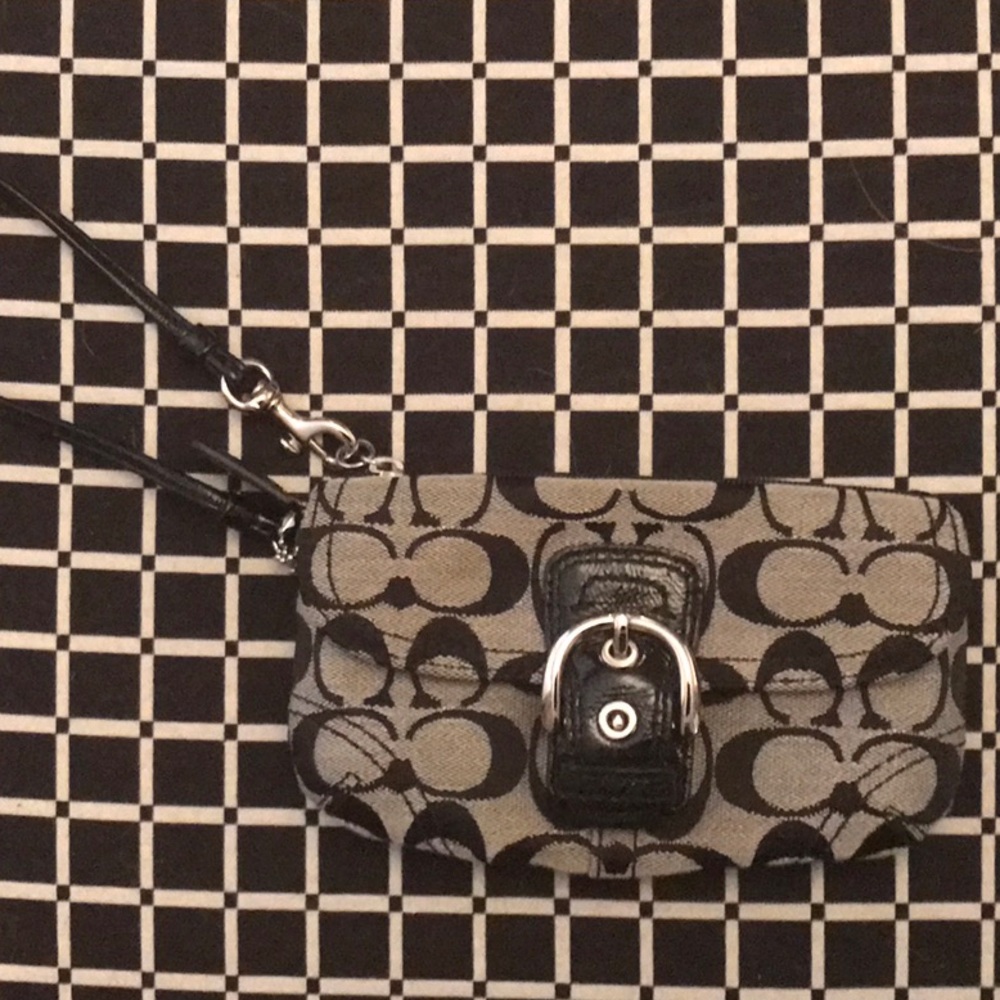 Coach Black and Gray Clutch with Signature Pattern